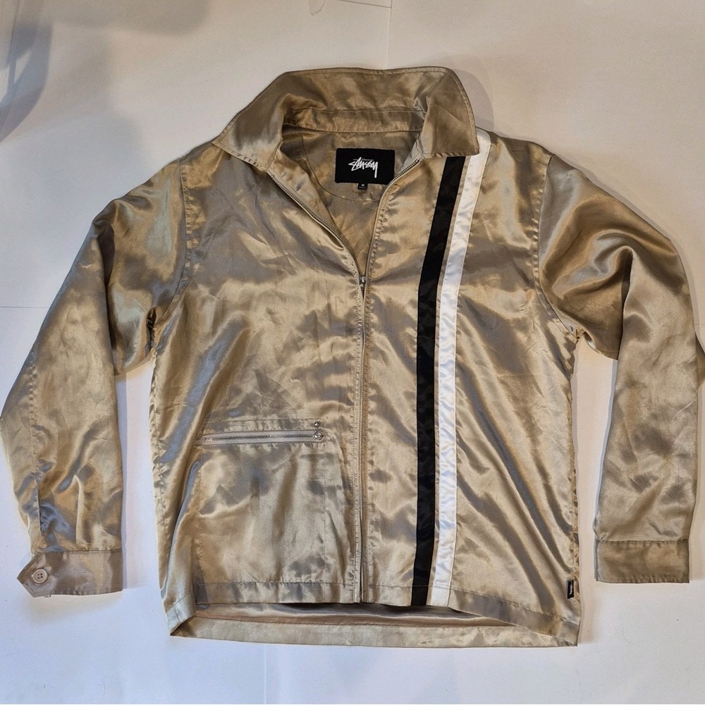 Stussy Gold Raincoat with Black and White Stripe M